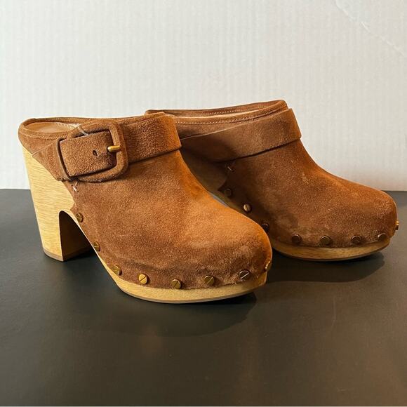 Veronica Beard Dacey Suede Clogs size 5 Pecan rustic vintage inspired